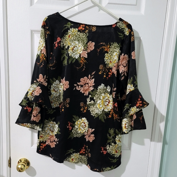 NY Collection Women's Floral Long Sleeve Ruffled Blouse Size L - Picture 2 of 12